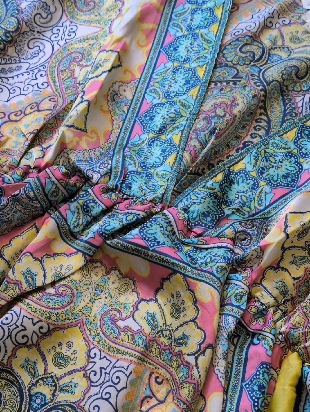 SUNDANCE I NWT Bella Verona Boho Mixed Print Kimono Style Silky Dress, L - Picture 11 of 13
